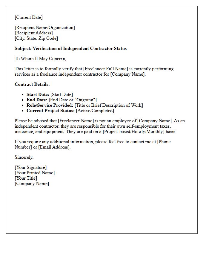 Freelance Independent Contractor Verification Letter