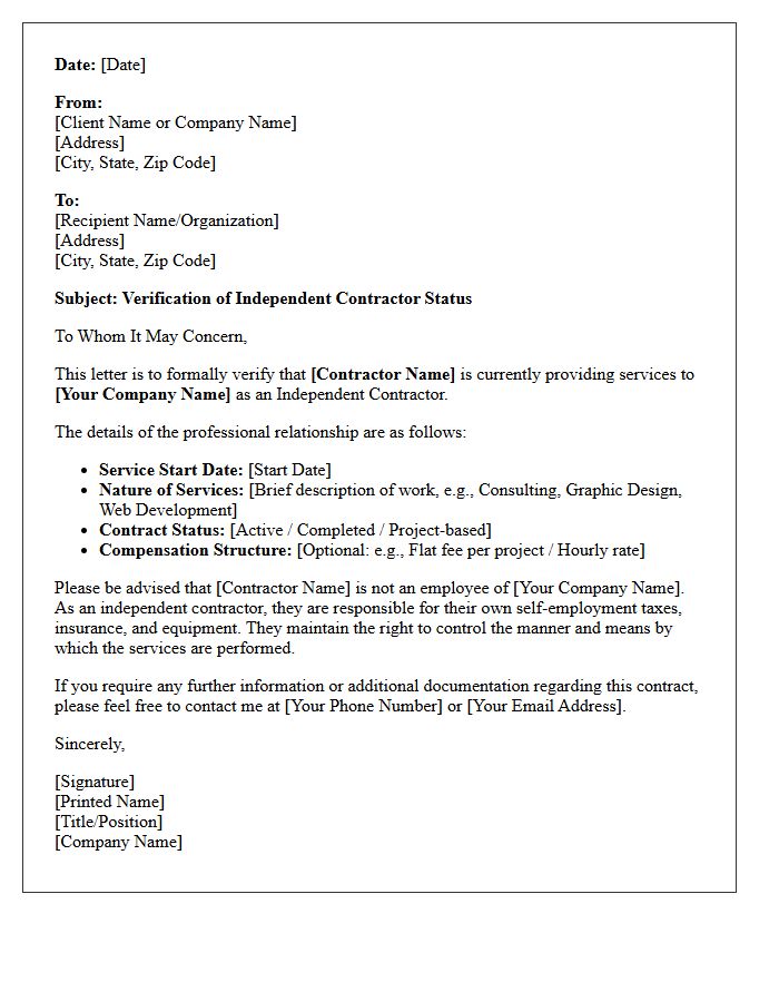 Proof Of Independent Contractor Verification Letter