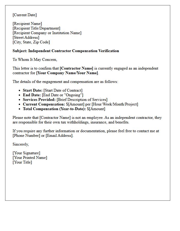 Independent Contractor Compensation Verification Letter