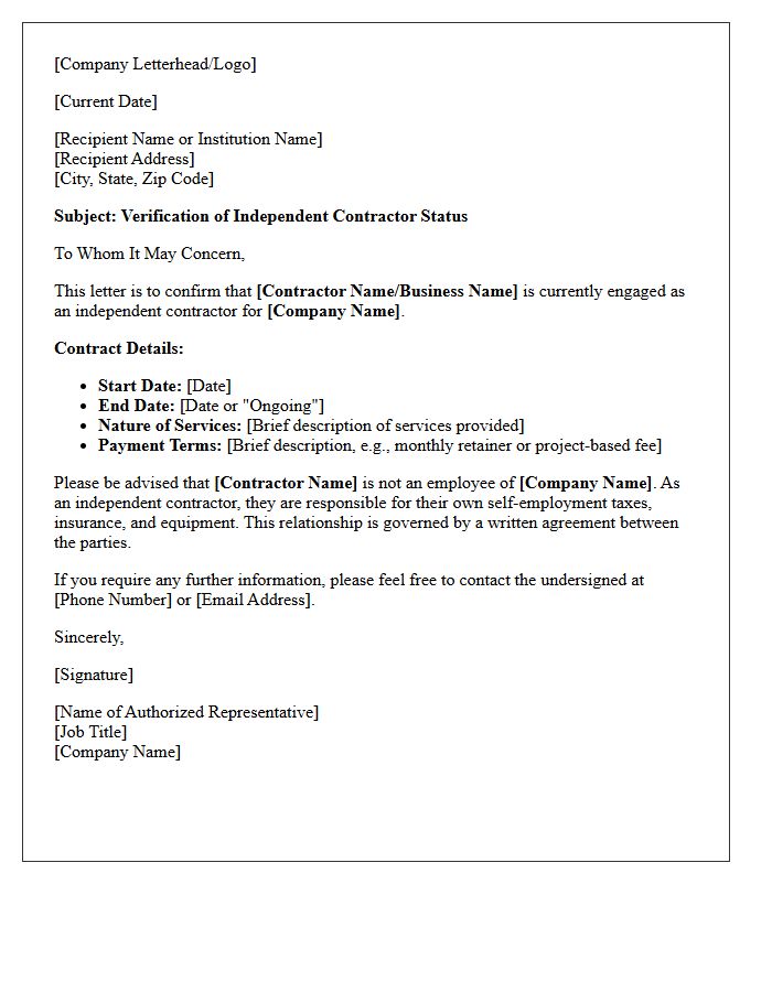 Corporate Independent Contractor Verification Letter