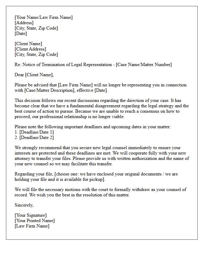 Incompatible Legal Strategy Representation Termination Letter