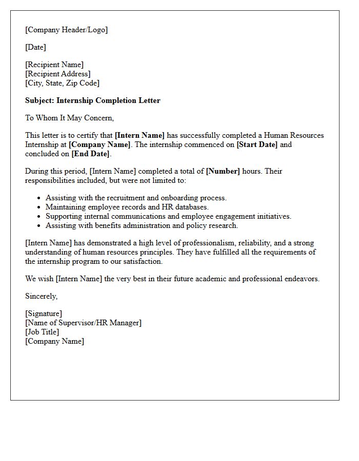 Human Resources Internship Fulfillment Letter