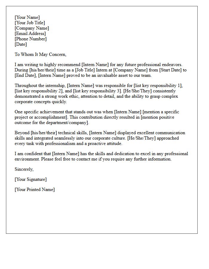Corporate Internship Experience Recommendation Letter