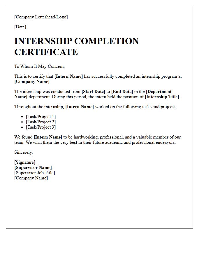 Certificate of Internship Completion Letter