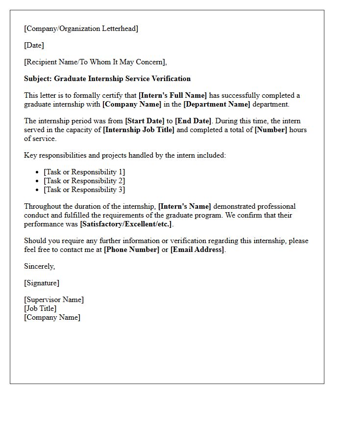 Graduate Internship Service Verification Letter