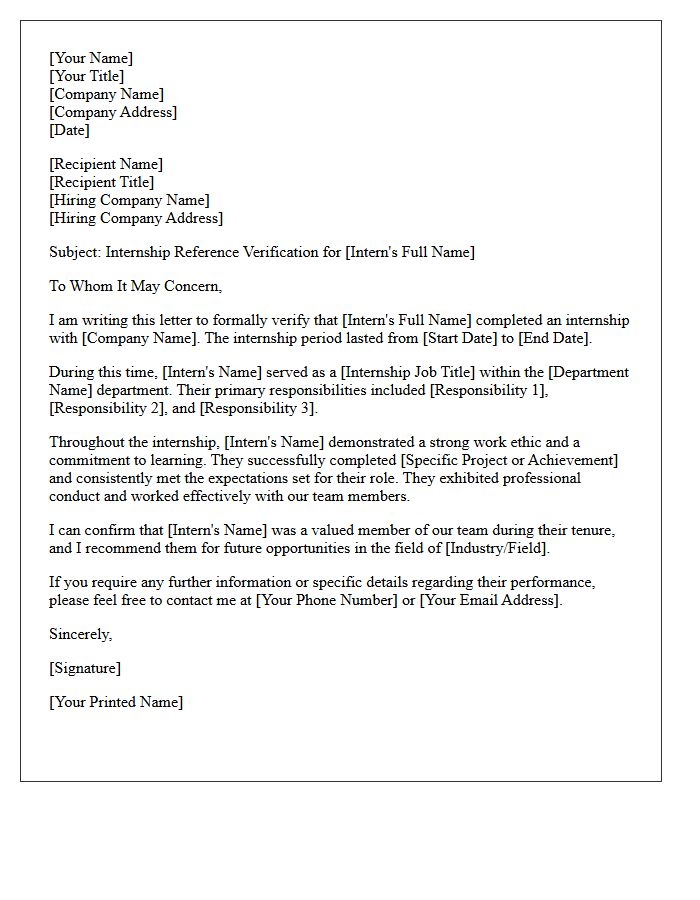 Post-Internship Reference Verification Letter