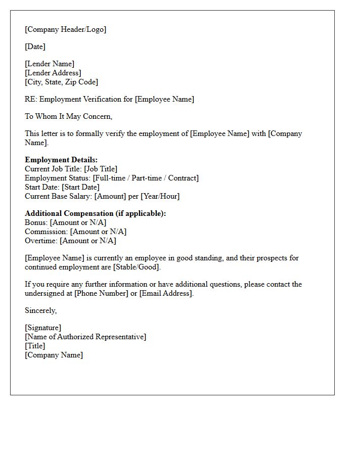 Mortgage Lender Employment Verification Letter