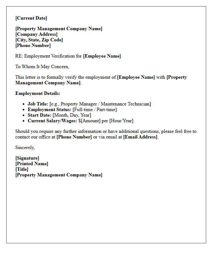 Property Management Employment Verification Letter