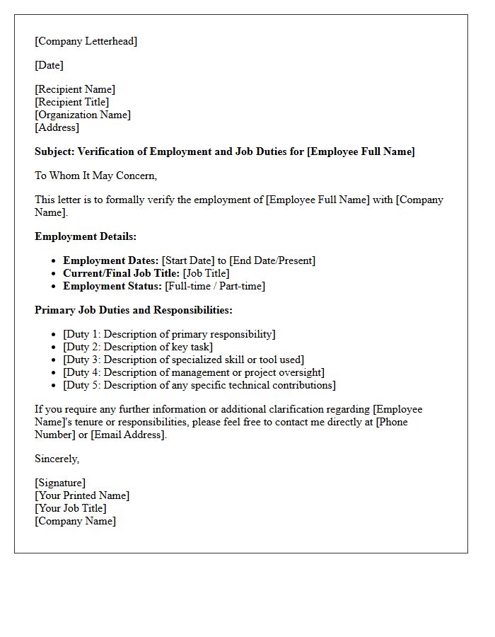Job Title And Duties Verification Letter