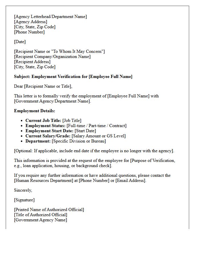 Government Agency Employment Verification Letter
