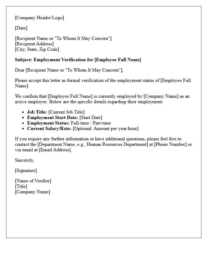 Active Employee Status Verification Letter