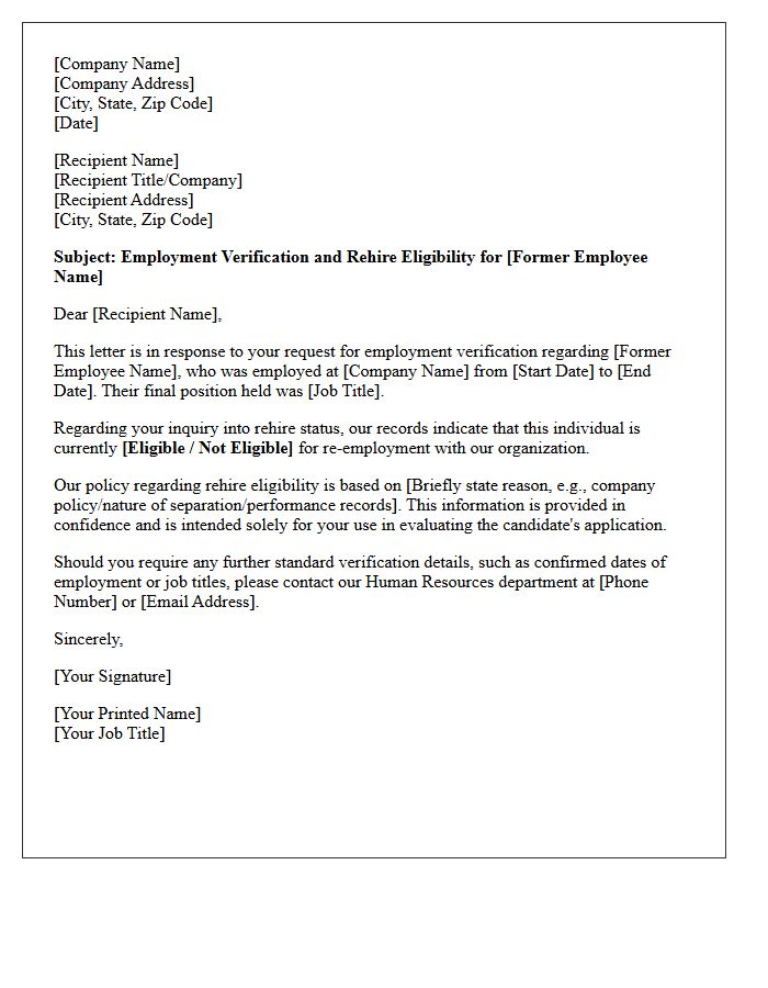 Rehire Eligibility Verification Response Letter