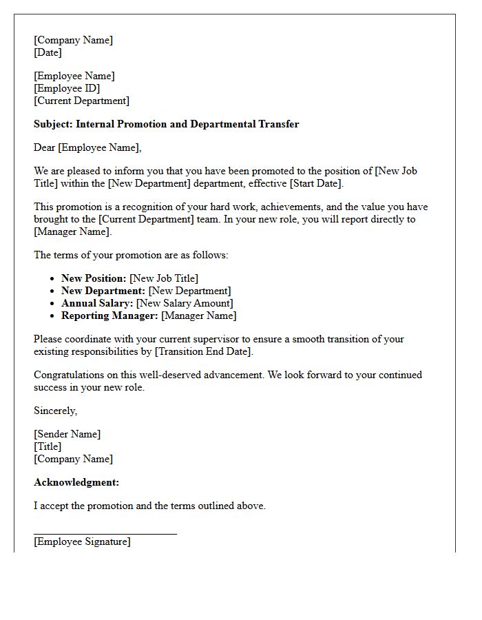 Departmental Transfer Promotion Letter