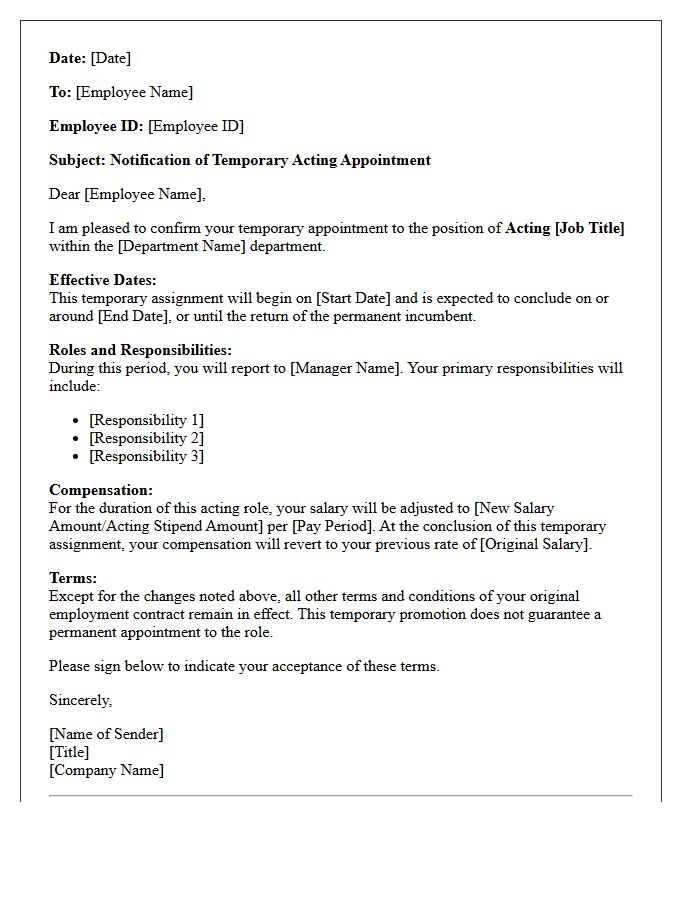Temporary Acting Role Promotion Letter