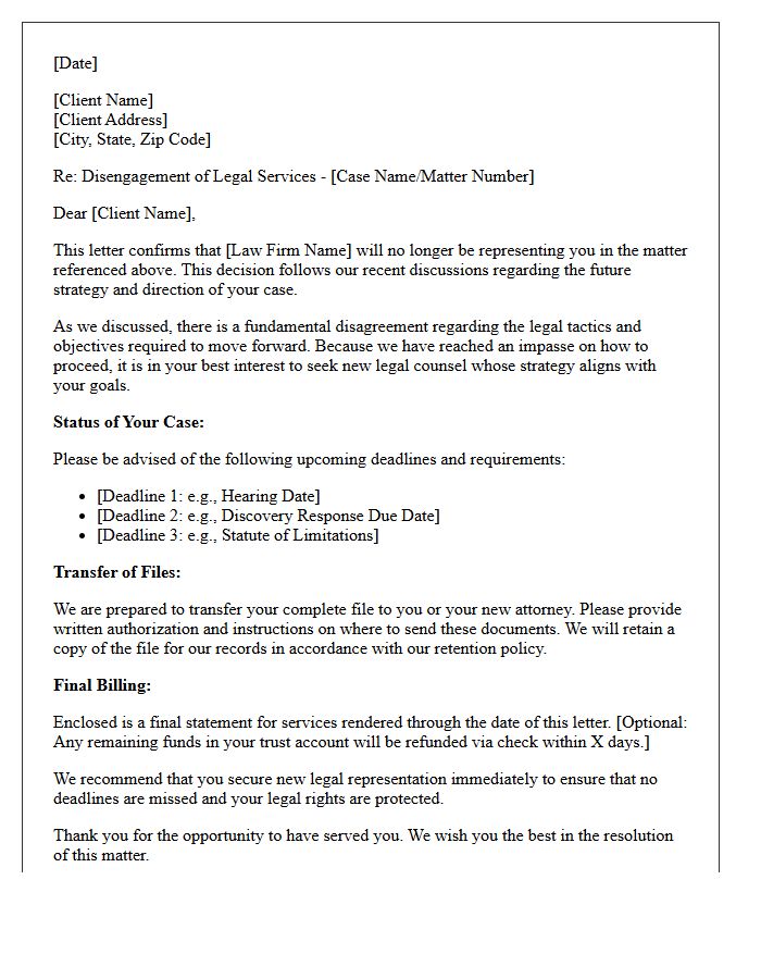 Mutual Disagreement on Case Direction Disengagement Letter