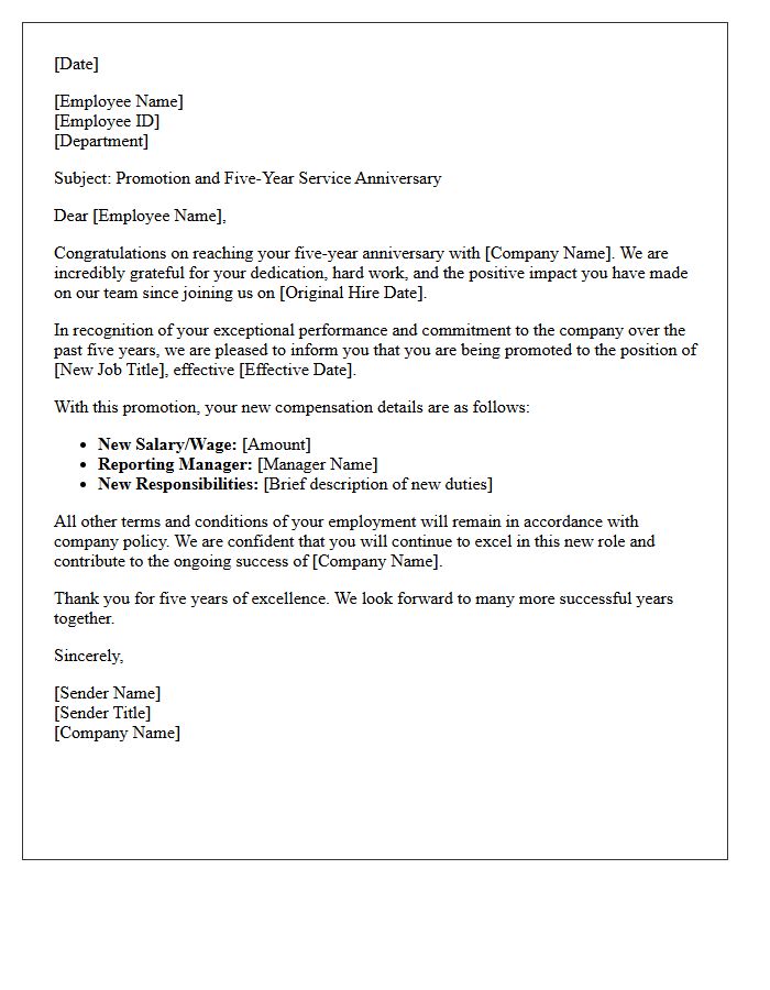 Five-Year Service Anniversary Promotion Letter