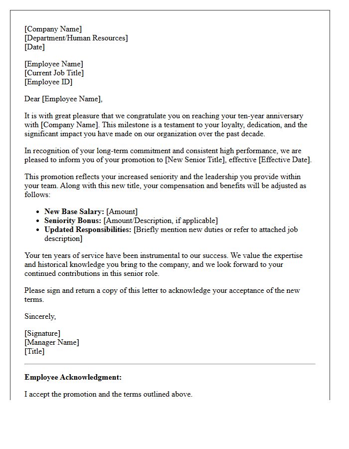 Ten-Year Tenure and Seniority Promotion Letter
