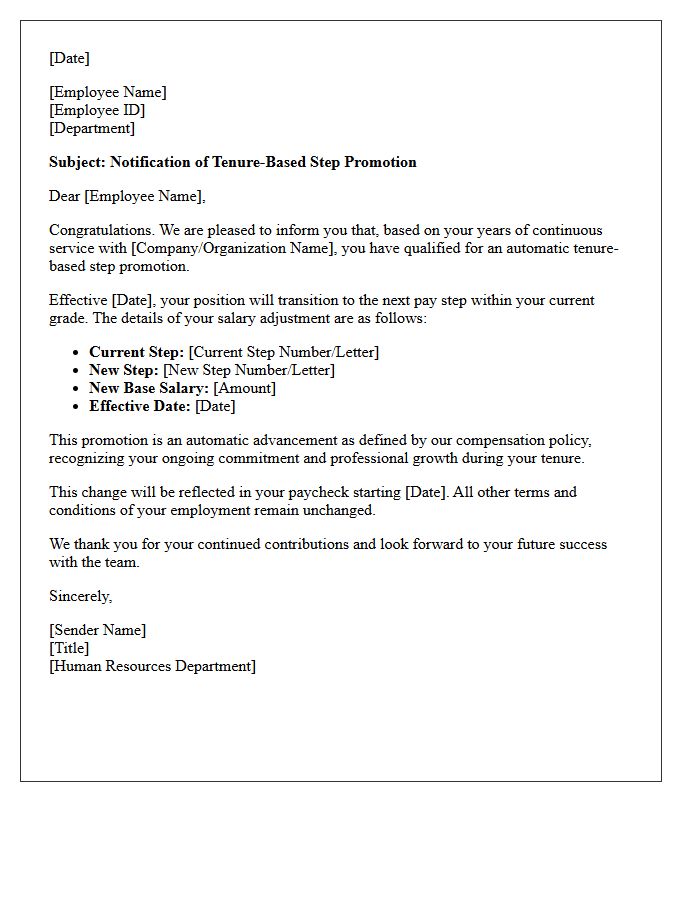 Automatic Tenure-Based Step Promotion Letter