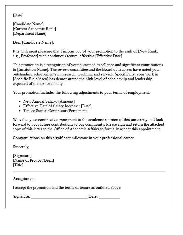 Senior Level Tenure-Based Promotion Letter