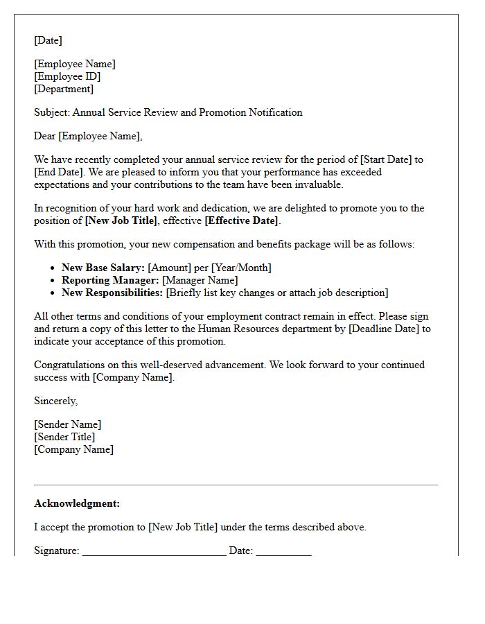Annual Service Review and Promotion Letter