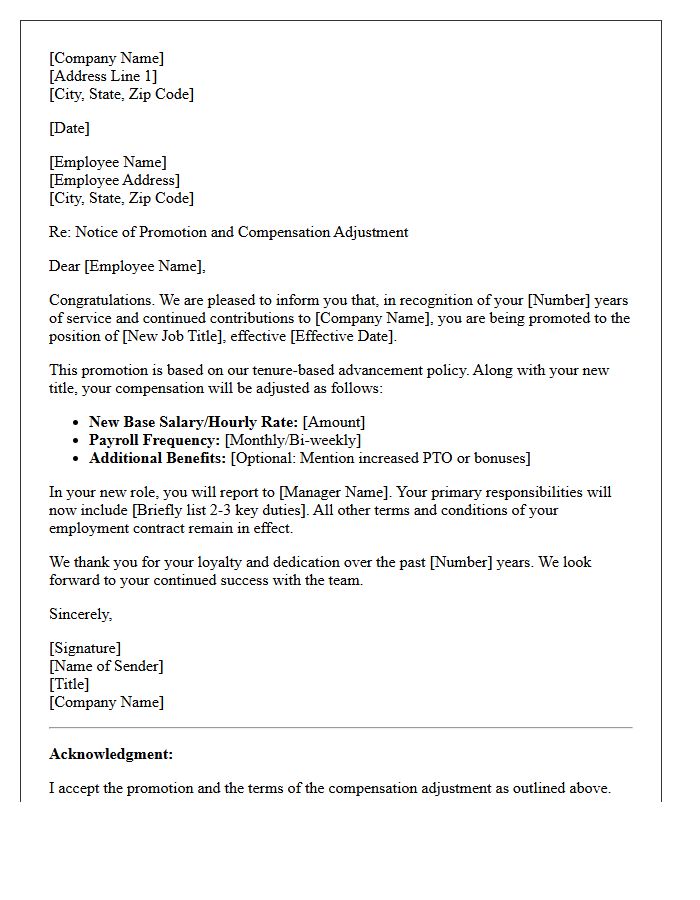 Tenure-Based Compensation and Promotion Letter
