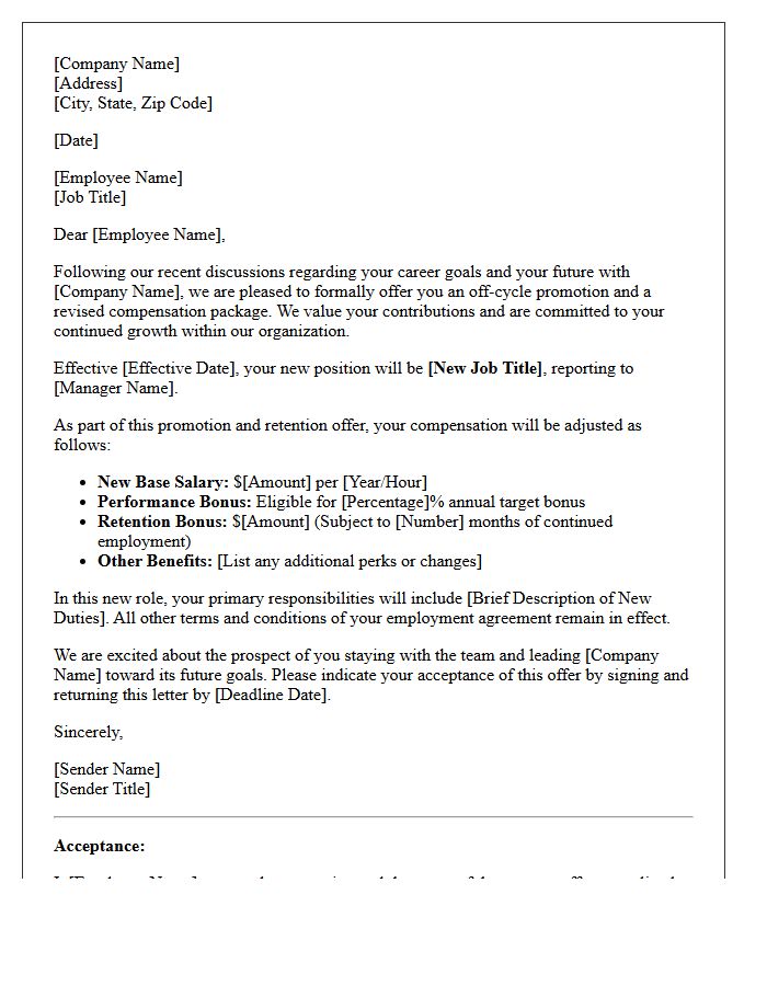 Retention and Counter Offer Off-Cycle Promotion Letter