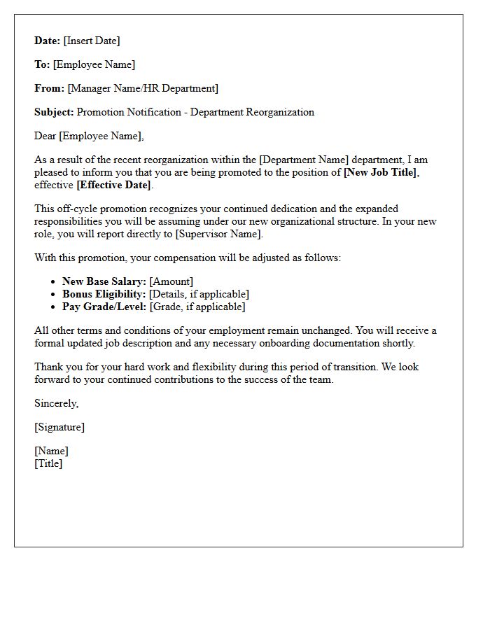 Department Reorganization Off-Cycle Promotion Letter