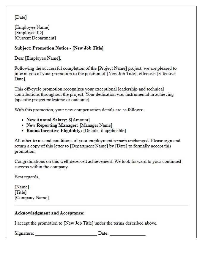 Special Project Completion Off-Cycle Promotion Letter