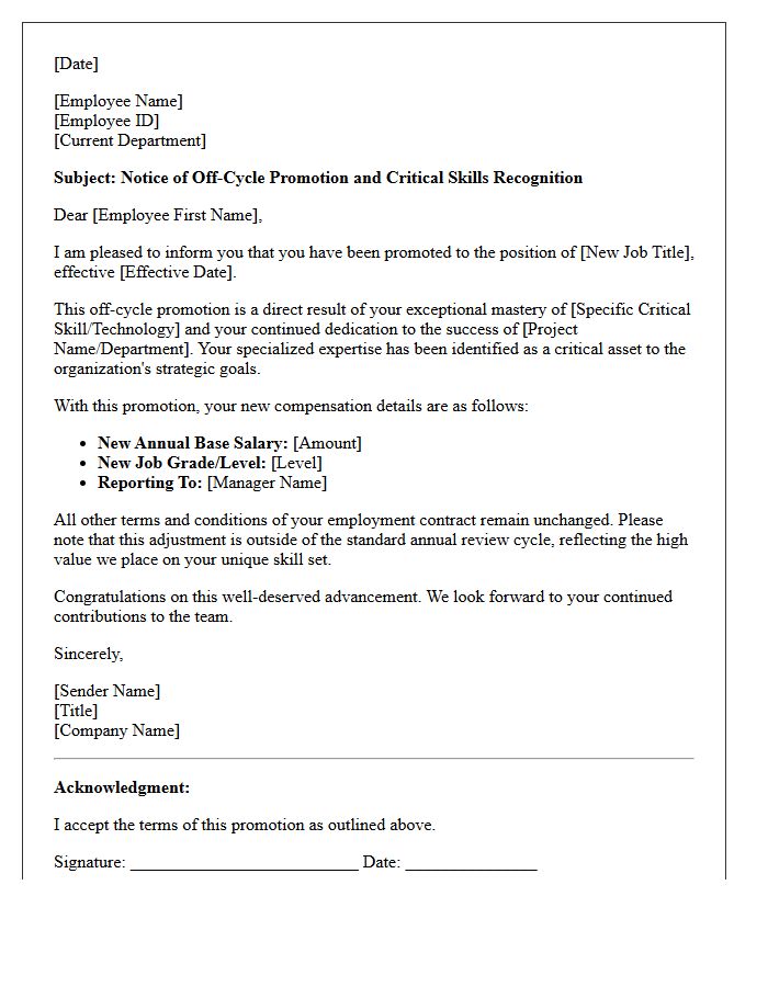 Critical Skills Recognition Off-Cycle Promotion Letter
