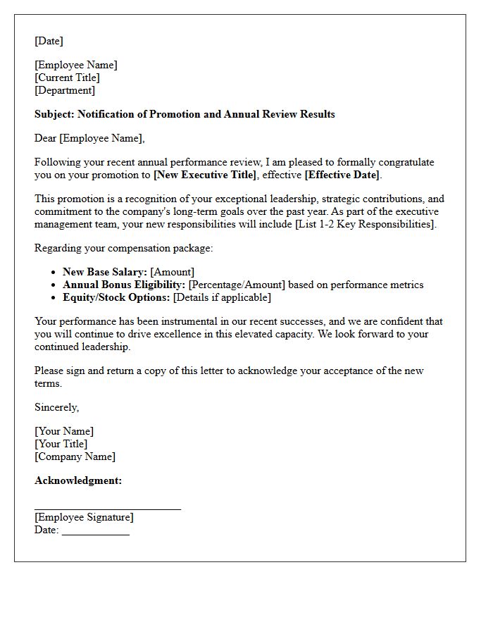 Executive Management Annual Review Promotion Letter