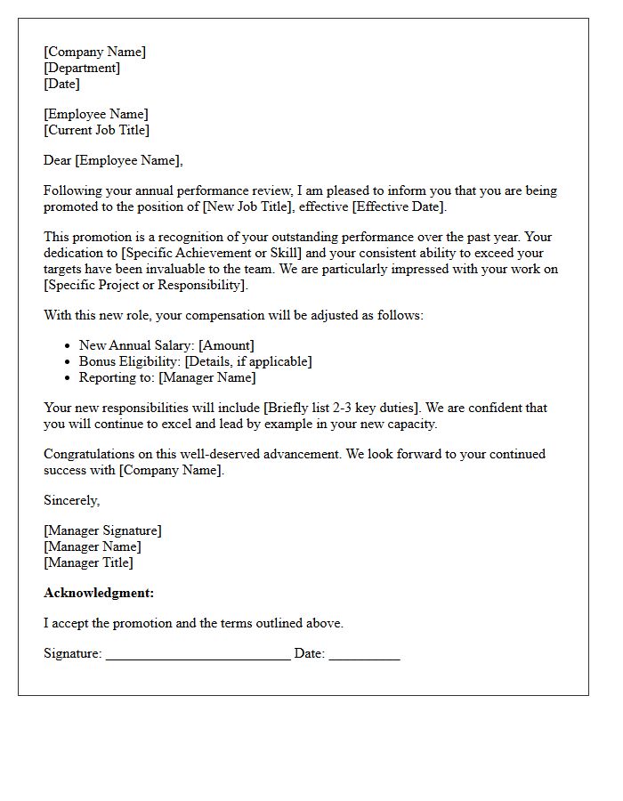 Outstanding Performance Annual Review Promotion Letter