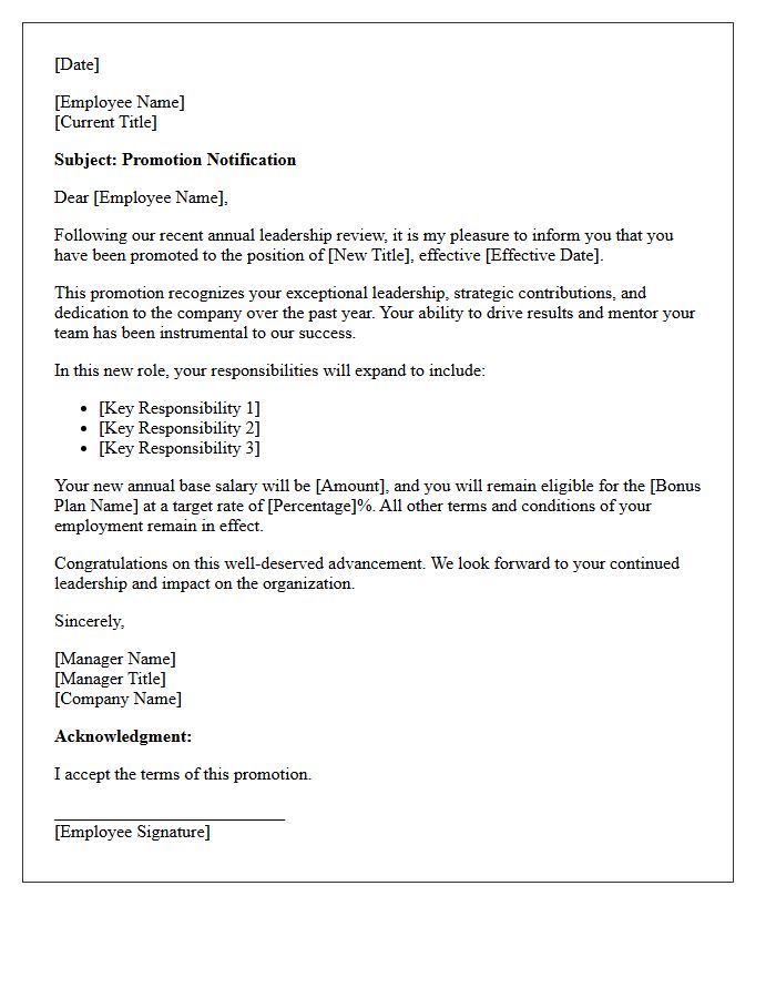 Senior Leadership Annual Review Promotion Letter