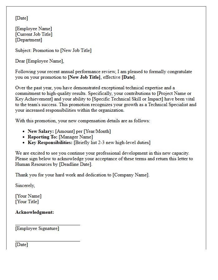 Technical Specialist Annual Review Promotion Letter