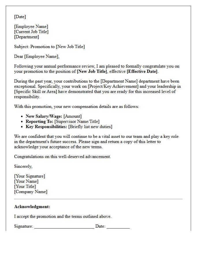 Department Supervisor Annual Review Promotion Letter