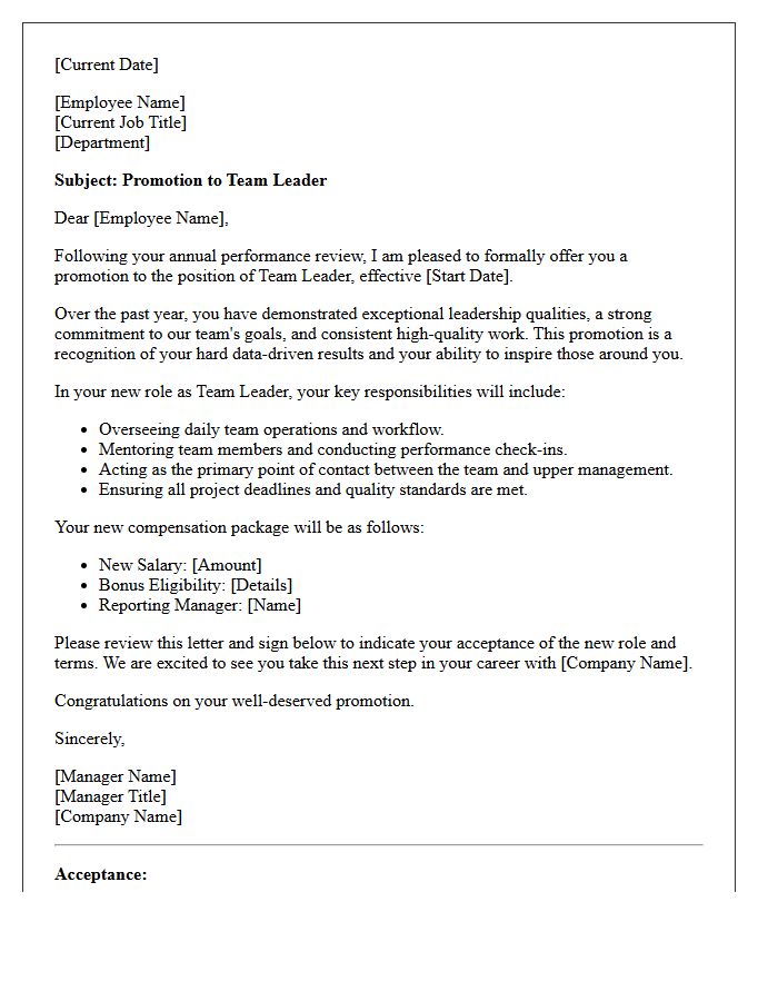 Team Leader Annual Review Promotion Letter