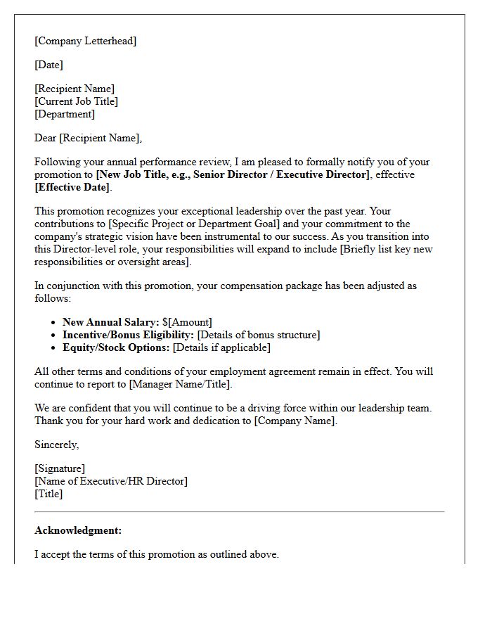 Director Level Annual Review Promotion Letter