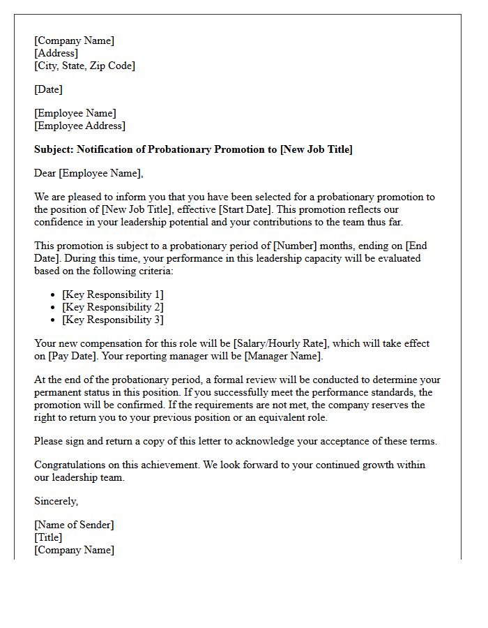 Probationary Leadership Promotion Letter