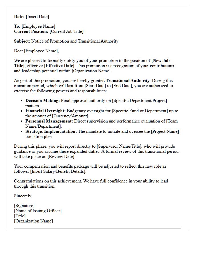 Transitional Authority Promotion Letter