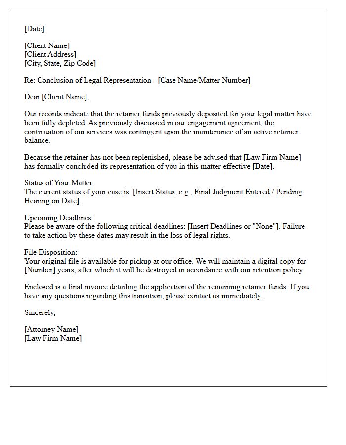 Conclusion of Representation for Depleted Retainer Letter