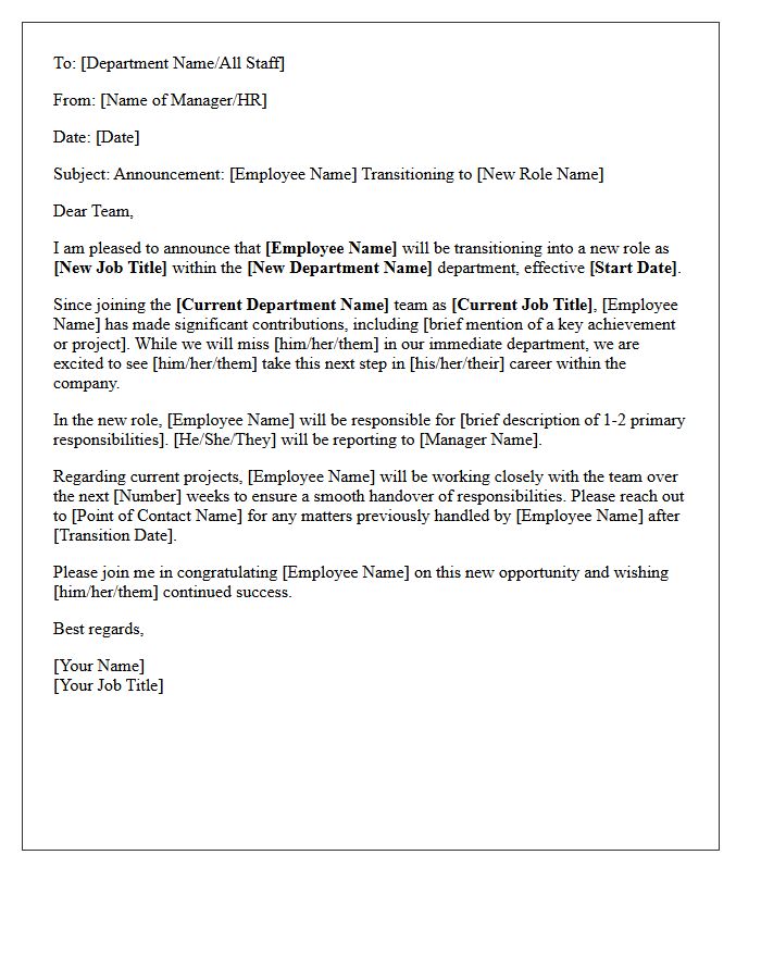 Internal Role Transition Announcement Letter