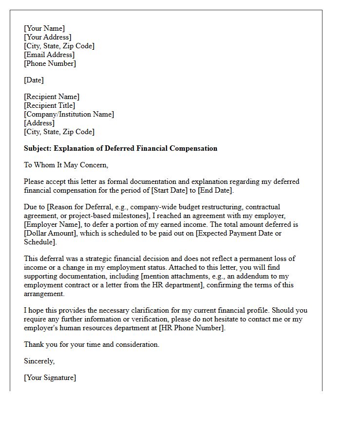 Deferred Financial Compensation Explanation Letter