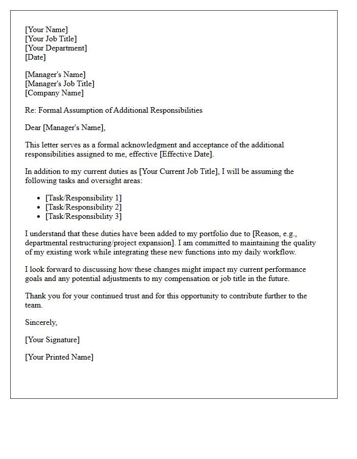 Additional Responsibilities Assumption Letter