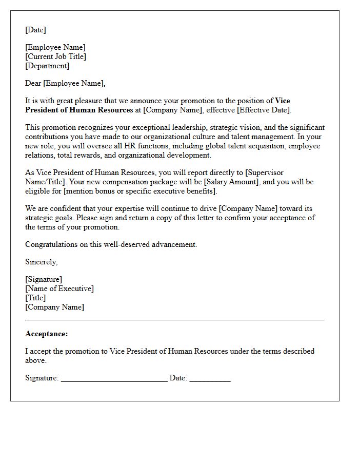 Vice President Of Human Resources Promotion Letter