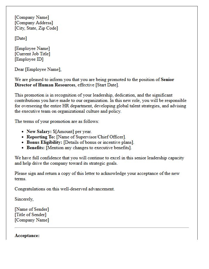 Senior Director Of Human Resources Promotion Letter
