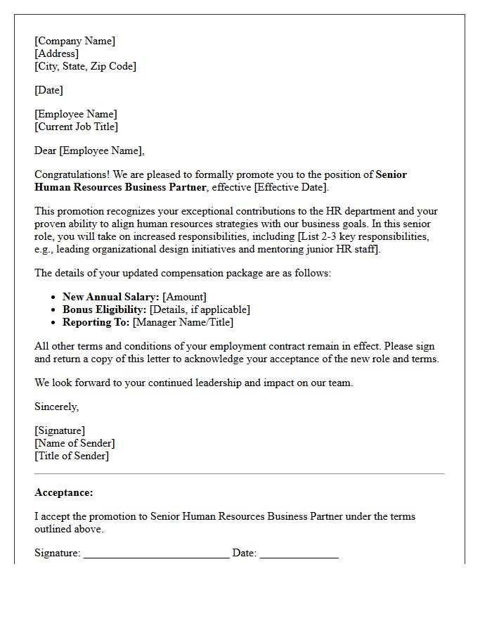 Senior Human Resources Business Partner Promotion Letter
