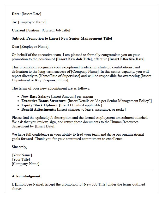 Internal Senior Management Human Resources Promotion Letter