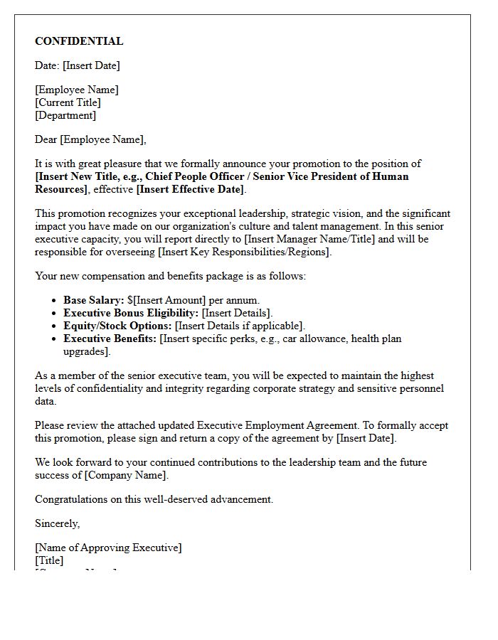 Confidential Senior Human Resources Executive Promotion Letter