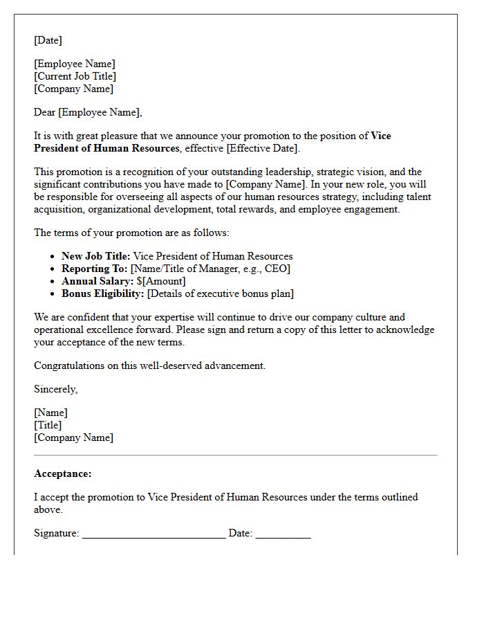 Vice President Of Human Resources Promotion Letter