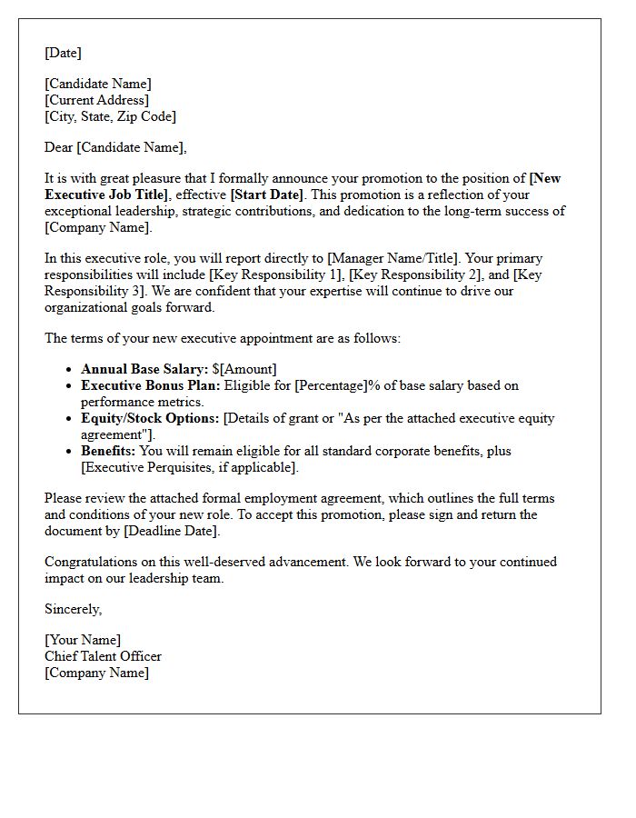 Chief Talent Officer Executive Promotion Letter