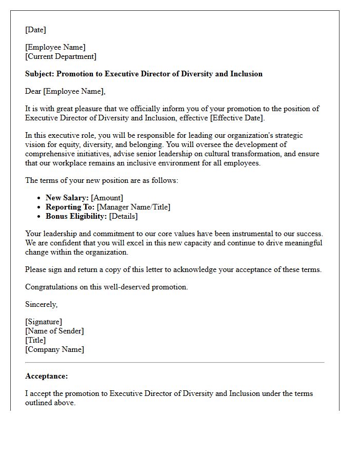 Executive Director Of Diversity And Inclusion Promotion Letter